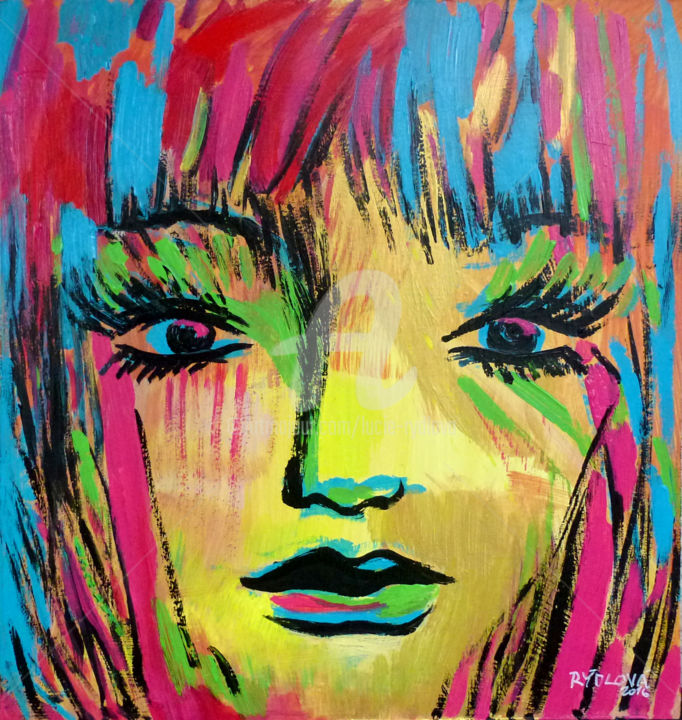 Painting titled "Beautiful woman fac…" by Lucie Rydlova, Original Artwork, Acrylic