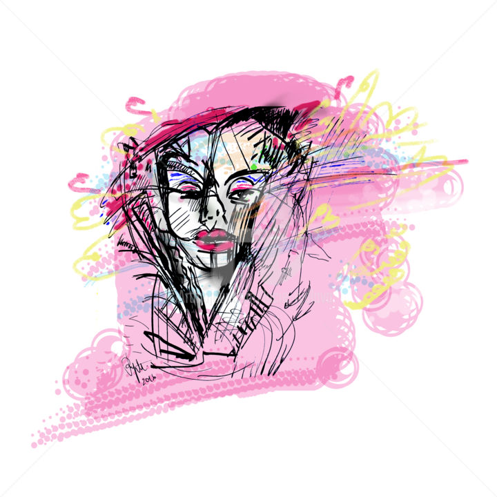 Grafika cyfrowa / sztuka generowana cyfrowo zatytułowany „Portrait rêveuse” autorstwa Lucie Rydlova, Oryginalna praca, Malar…
