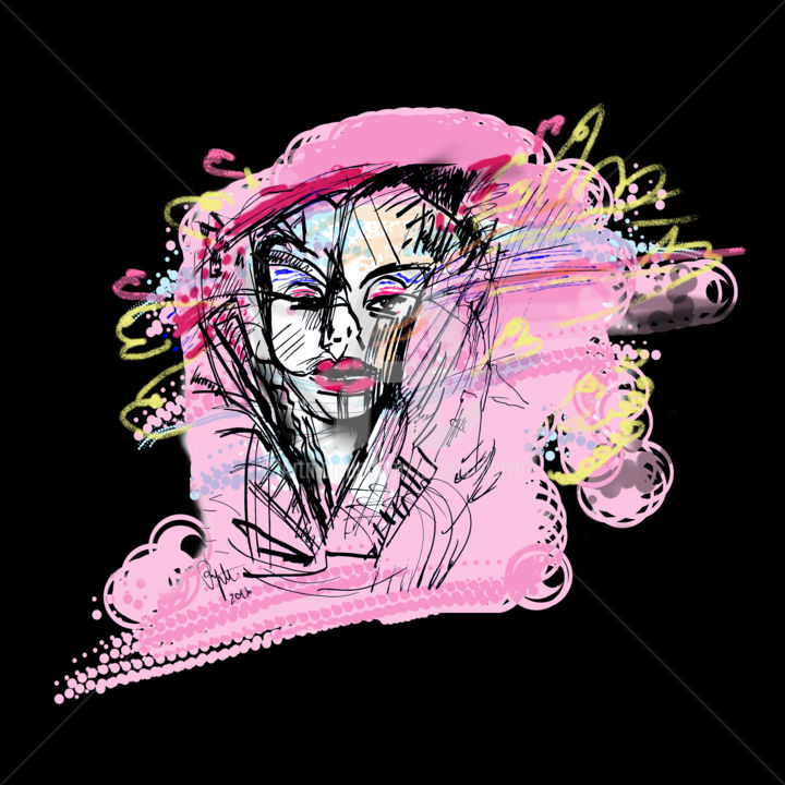 Цифровое искусство под названием "Portrait rêveuse vi…" - Lucie Rydlova, Подлинное произведение искусства, Цифровая живопись