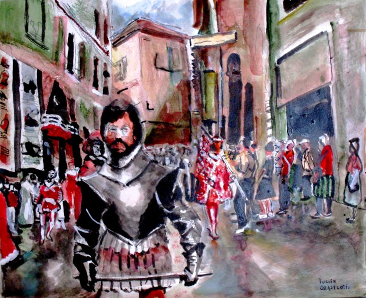 Pittura intitolato "SIENNE, LE PALIO (1…" da Lucien Chiaselotti, Opera d'arte originale, Acquarello