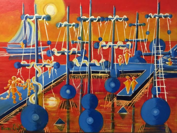 Painting titled "M27. Port imaginair…" by Lucien Dufour, Original Artwork, Oil