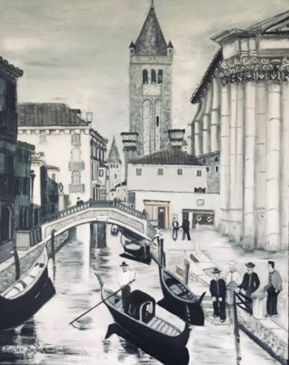 Painting titled "Venise Epoque du No…" by Lucien Dufour, Original Artwork, Oil Mounted on Wood Stretcher frame