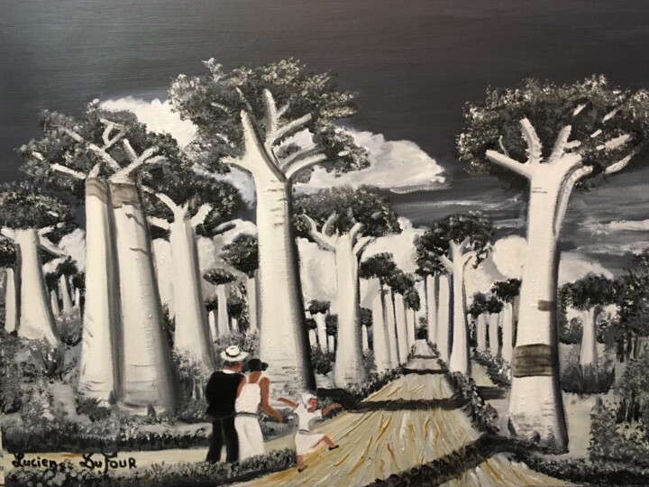 Картина под названием "J28. Forêt de Baobab" - Lucien Dufour, Подлинное произведение искусства, Масло