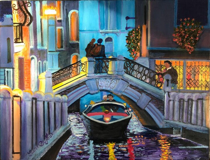 Painting titled "B70. Rio Della Forn…" by Lucien Dufour, Original Artwork, Oil Mounted on Wood Stretcher frame