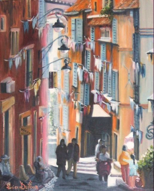 Painting titled "M19 - Rue du pannie…" by Lucien Dufour, Original Artwork, Oil Mounted on Wood Stretcher frame