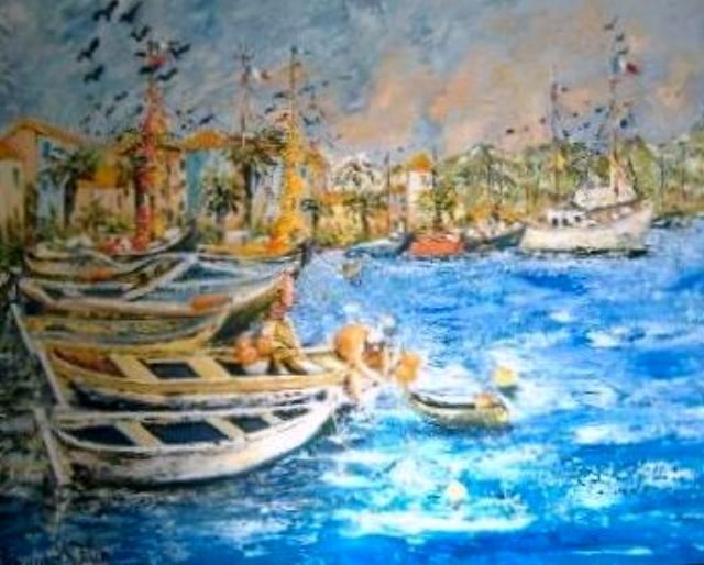 Painting titled "M9 - Port de Proven…" by Lucien Dufour, Original Artwork, Oil