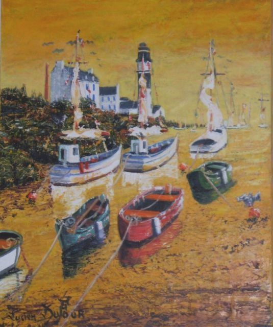 Painting titled "L9 -  Petit port de…" by Lucien Dufour, Original Artwork, Oil