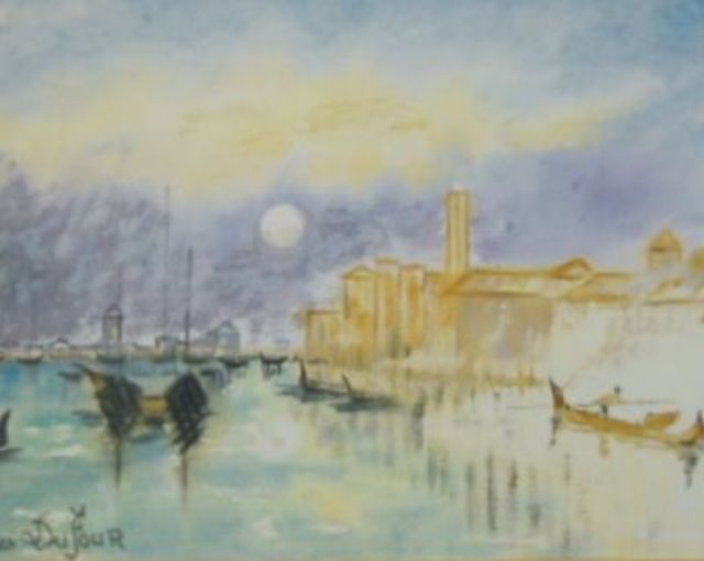 Painting titled "B31 - Venise II" by Lucien Dufour, Original Artwork, Watercolor Mounted on Cardboard