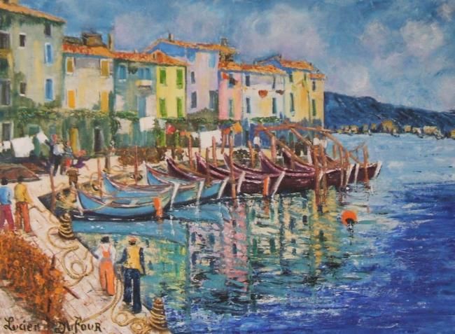 Painting titled "M12 - Les Martigues…" by Lucien Dufour, Original Artwork, Oil Mounted on Wood Stretcher frame