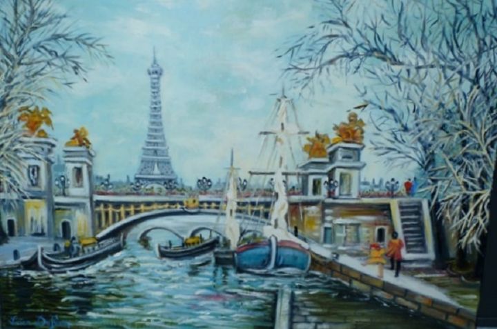 Pintura titulada "N9-Le pont Alexandr…" por Lucien Dufour, Obra de arte original, Oleo Montado en Bastidor de camilla de mad…