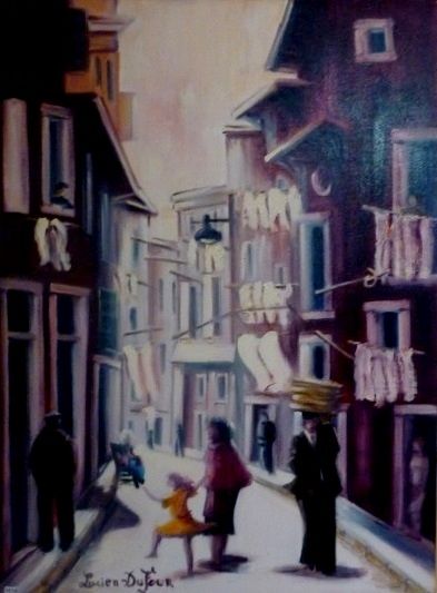 Schilderij getiteld "M25-Vieux quartier…" door Lucien Dufour, Origineel Kunstwerk, Olie