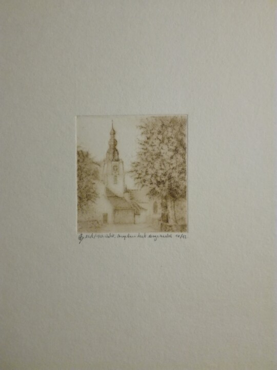 Prenten & gravures getiteld "mespelare-kerk-eers…" door Lucienne Van Sande, Origineel Kunstwerk, Gravure