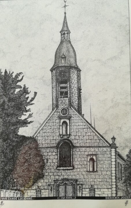 Drawing titled "kerk-gijzegem.jpg" by Lucienne Van Sande, Original Artwork