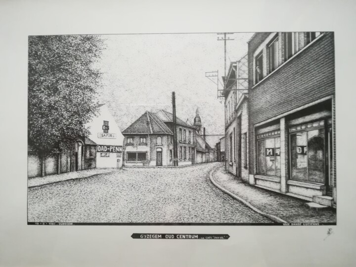 Drawing titled "gijzegem dorp" by Lucienne Van Sande, Original Artwork