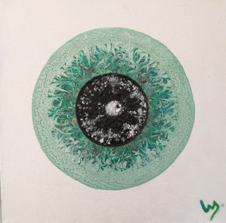 Painting titled "Lente Green Eye 2/4" by Lucienne Van Sande, Original Artwork, Oil