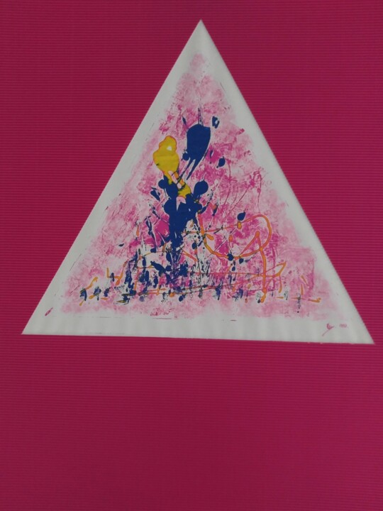 Painting titled "monoinkt driehoek" by Lucienne Van Sande, Original Artwork, Monotype