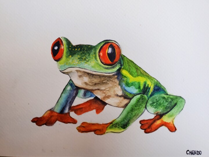 Painting titled "Grenouille I" by Lucile Cherdo, Original Artwork, Watercolor