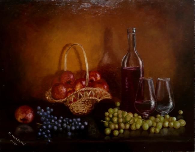 Картина под названием "Still life with wine" - Marta Valášková, Подлинное произведение искусства