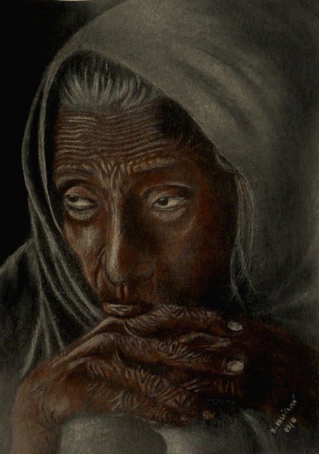 India Old Woman, Painting By Marta Valášková | Artmajeur