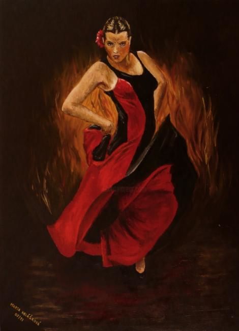 Painting titled "Captive flamenco II" by Marta Valášková, Original Artwork, Oil