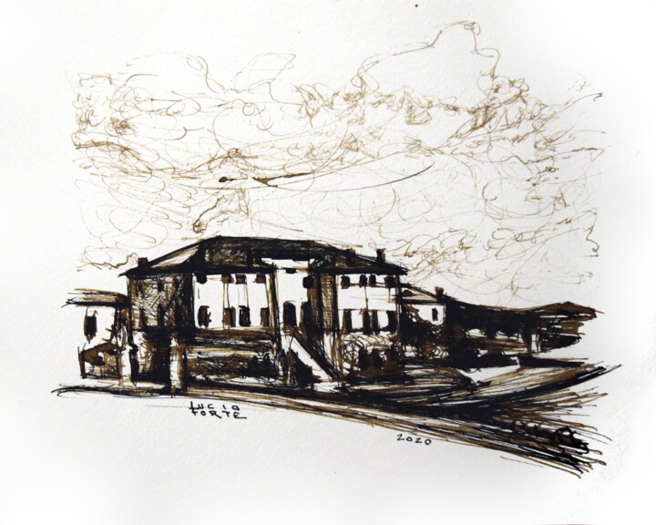 Disegno intitolato "Palladio, Villa God…" da Lucio Forte, Opera d'arte originale, Inchiostro