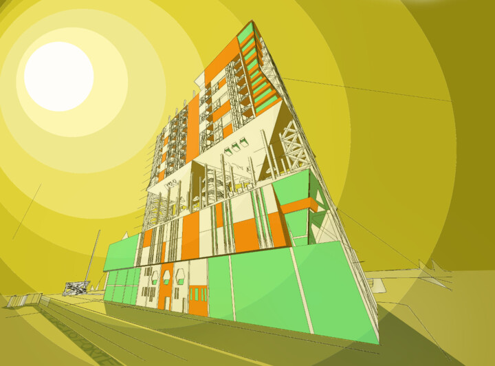 Arts numériques intitulée "Futuristic Building" par Lucio Forte, Œuvre d'art originale, Modélisation 3D
