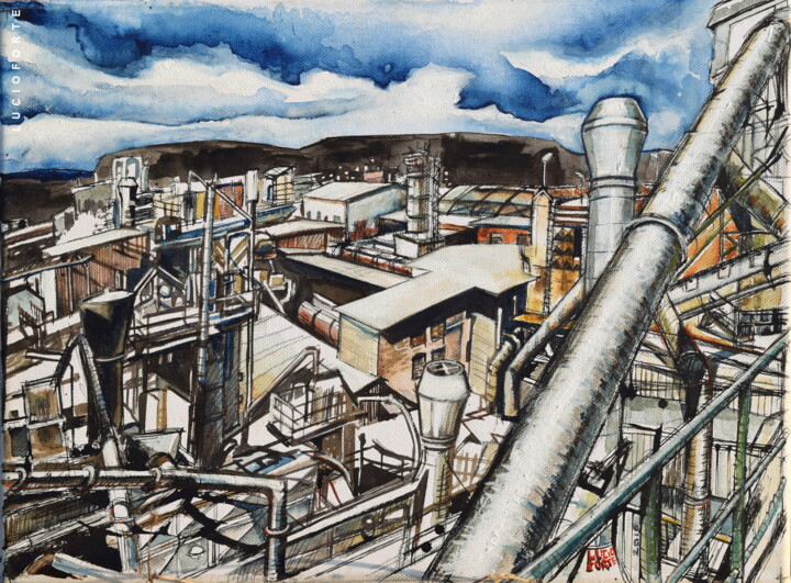 Prenten & gravures getiteld "Chemical Industry" door Lucio Forte, Origineel Kunstwerk, Digitale afdruk