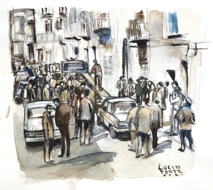 Painting titled "Palermo 1982 - Crim…" by Lucio Forte, Original Artwork, Watercolor
