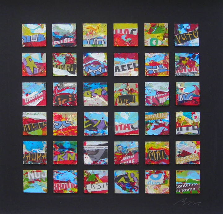 Collages intitulée "36 piccole opere 5x…" par Bos, Œuvre d'art originale, Collages Monté sur Châssis en bois