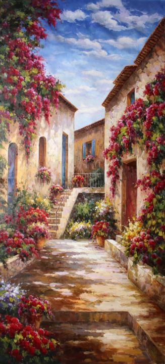 Tuscany Flower Garden Painting by Lucio Campana | Artmajeur