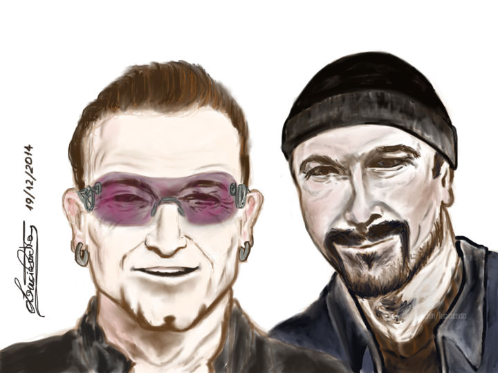 Dessin intitulée "Bono & The Edge U2" par L.C., Œuvre d'art originale
