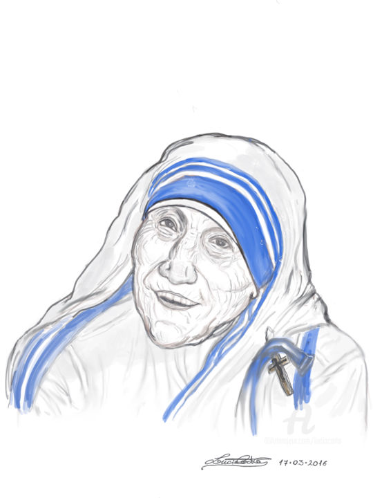 Drawing titled "Madre Teresa" by L.C., Original Artwork, Conté