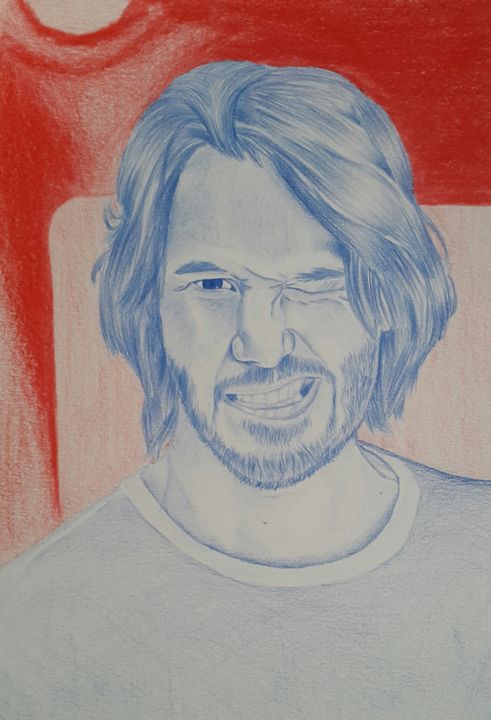 Drawing titled "Keanu Reeves" by Lucky Pemba, Original Artwork, Pencil