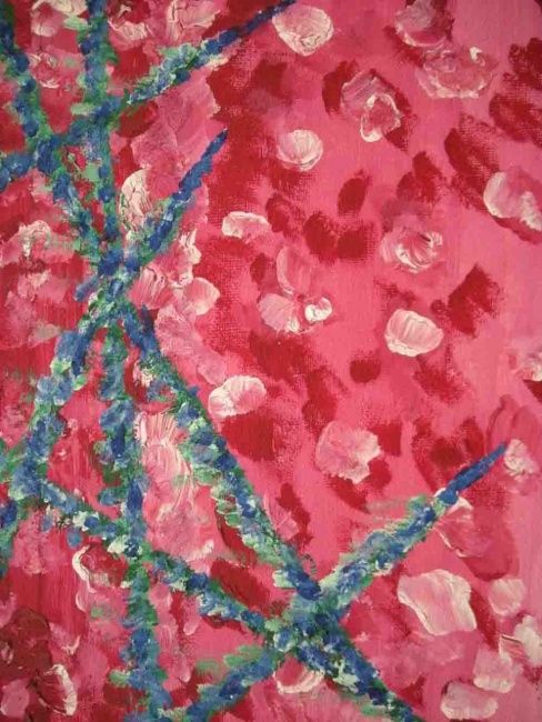 Painting titled "Corail de Roses" by Luc Vincenti, Original Artwork, Oil