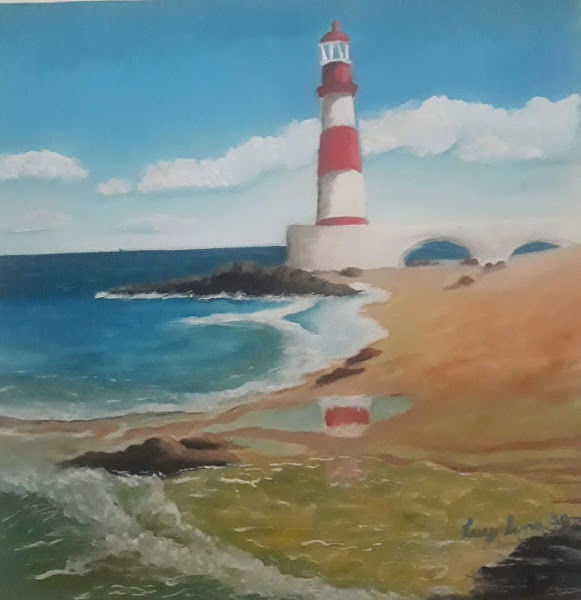 Painting titled "Farol de Itapuã" by Lucy Lac, Original Artwork, Oil