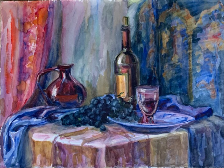 Картина под названием "Натюрморт с виногра…" - Людмила Чередниченко, Подлинное произведение искусства, Акварель