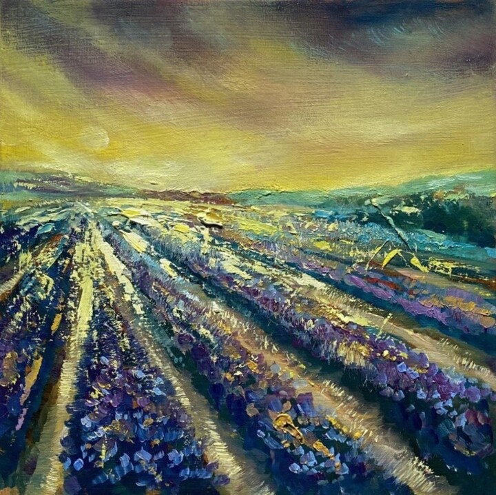 Painting titled "Lavender Magic" by Ludmila Gorbunova, Original Artwork, Oil Mounted on Wood Panel