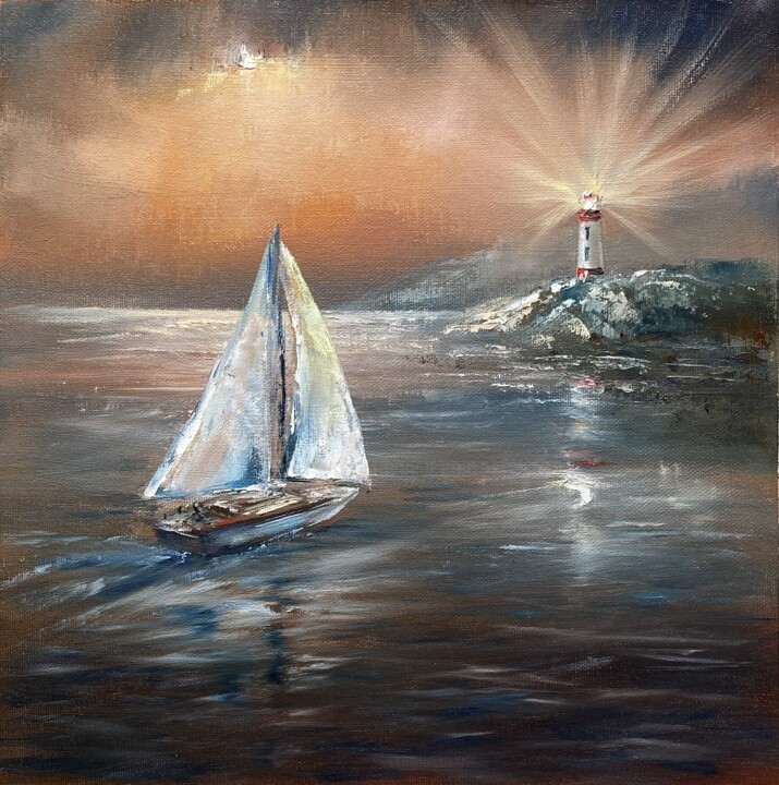 Painting titled "Luminous Nocturne" by Ludmila Gorbunova, Original Artwork, Oil
