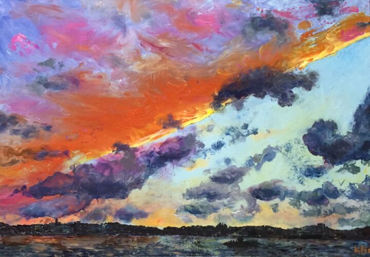 Painting titled "Sunset in Istanbul" by Liudmila Kylych, Original Artwork, Oil