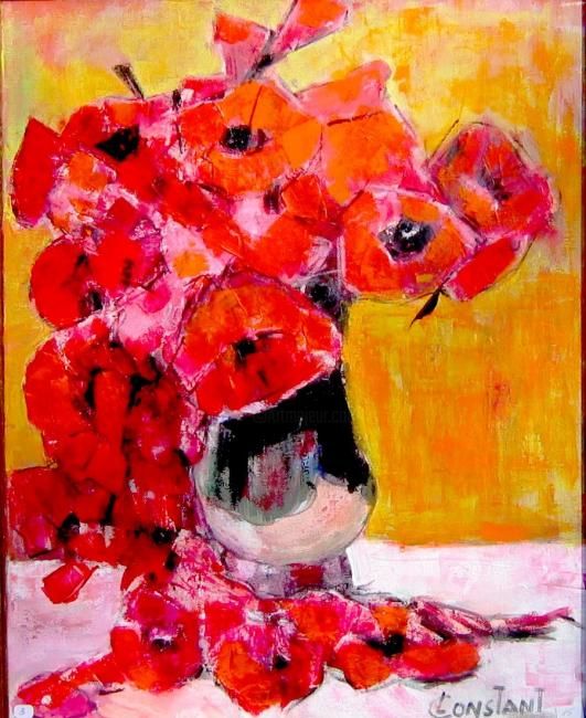 Painting titled "Pavots" by Ludmila Constant, Original Artwork, Oil