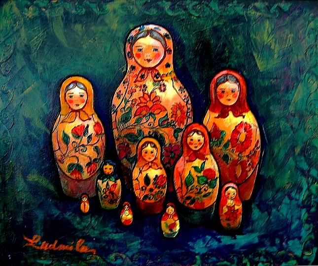 Painting titled "Matriochkas" by Ludmila Constant, Original Artwork, Oil