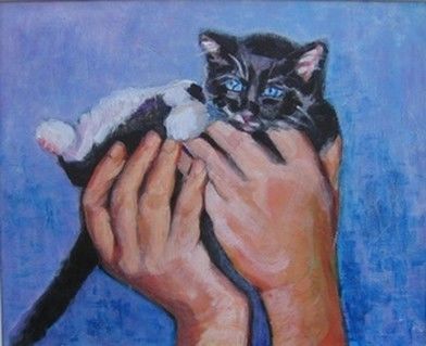 Painting titled "Chaton trouvé" by Ludmila Constant, Original Artwork, Oil