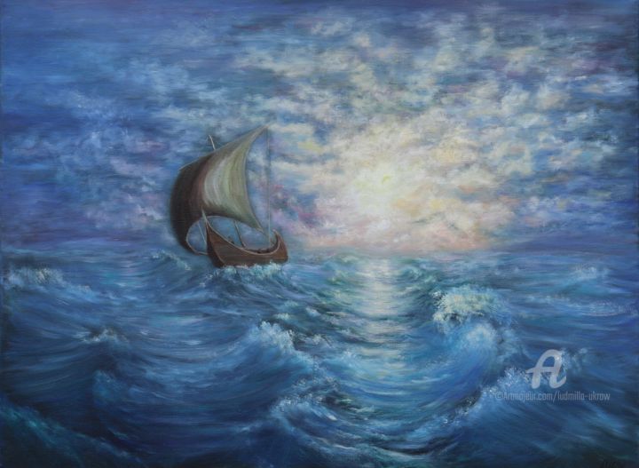Malerei mit dem Titel "Storm by the sea" von Ludmilla Ukrow, Original-Kunstwerk, Öl
