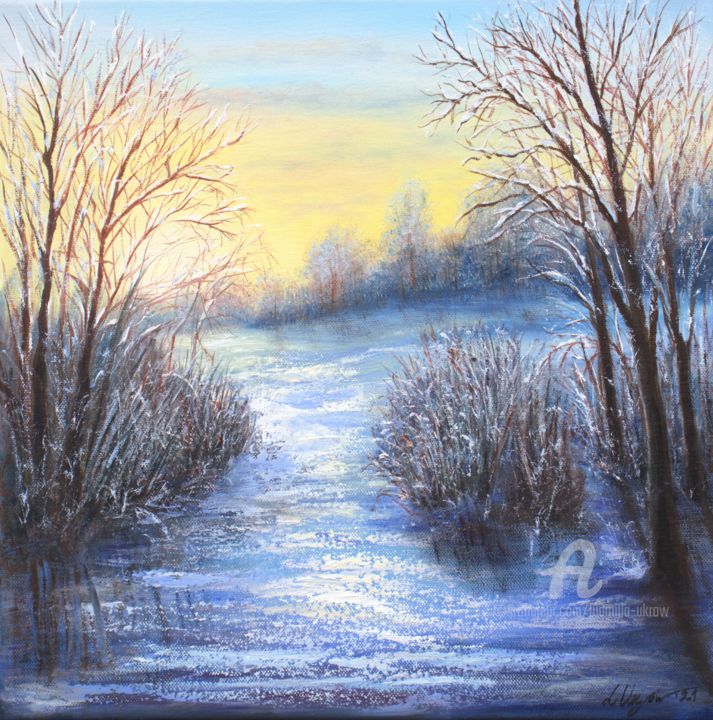 Painting titled "Winter landscape #6" by Ludmilla Ukrow, Original Artwork, Oil