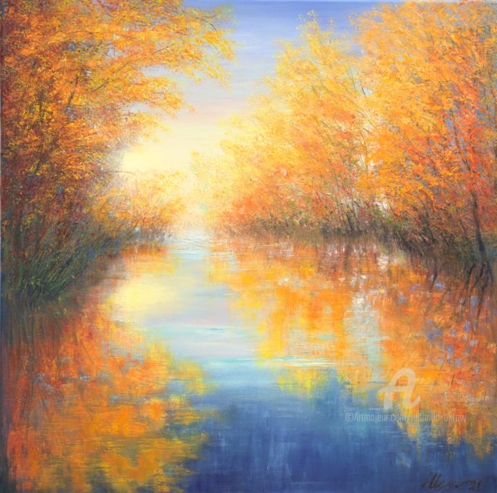 Painting titled "Autumn light" by Ludmilla Ukrow, Original Artwork, Oil