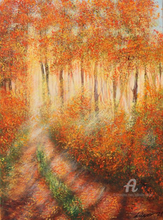 Peinture intitulée "Autumnal forest" par Ludmilla Ukrow, Œuvre d'art originale, Huile