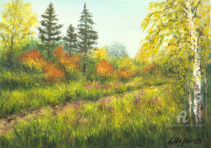 Картина под названием "Golden autumn" - Ludmilla Ukrow, Подлинное произведение искусства, Масло