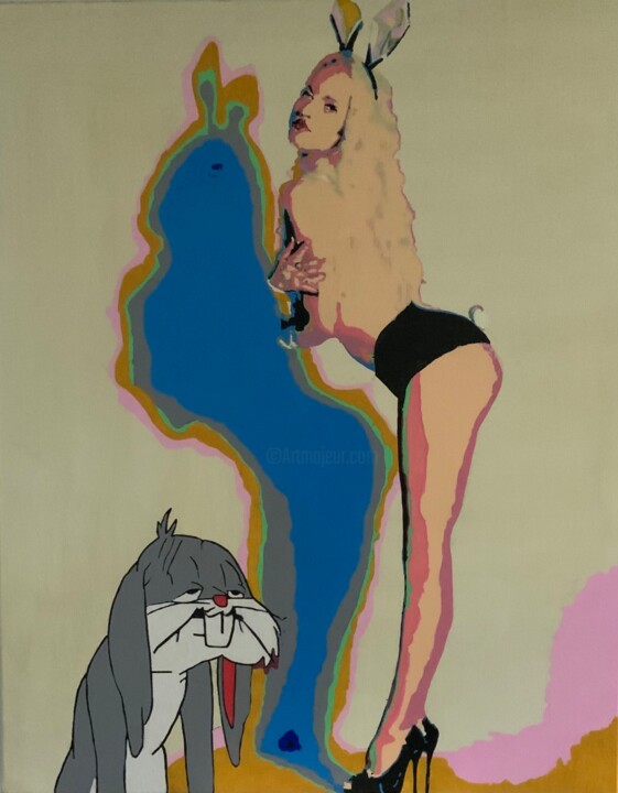 Peinture intitulée "Bunny Love" par Ludo Knaepkens, Œuvre d'art originale, Acrylique