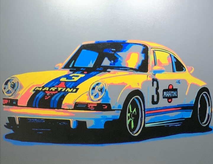 Painting titled "Martini Porsche 911" by Ludo Knaepkens, Original Artwork, Acrylic