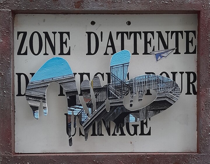 Schilderij getiteld ""Zone d'attente"" door Ludo Lassalle, Origineel Kunstwerk, Acryl Gemonteerd op Frame voor houten branca…